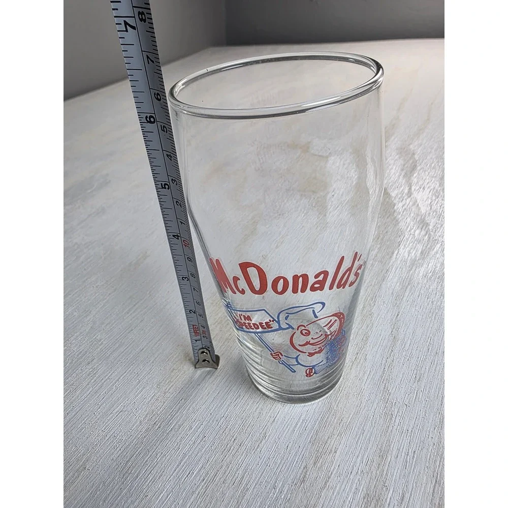 Vintage 1995 McDonalds Speedee Drinking Glass Retro Mascot Collector Cup 6.25in